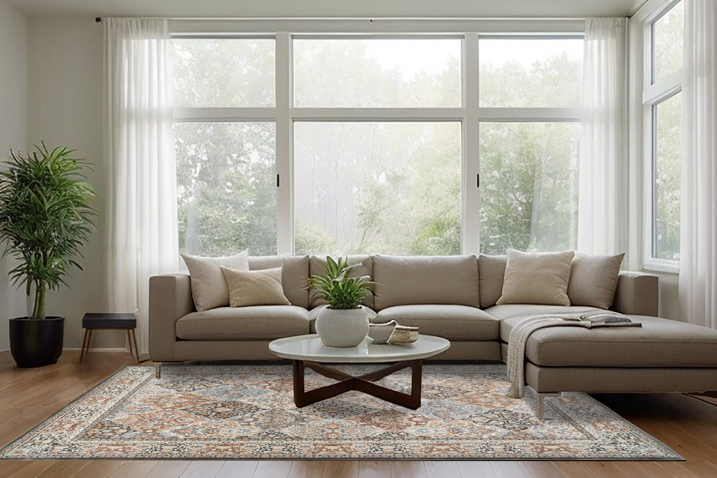 Ancient Garden 57008-3235 Brown/Blue Area Rug