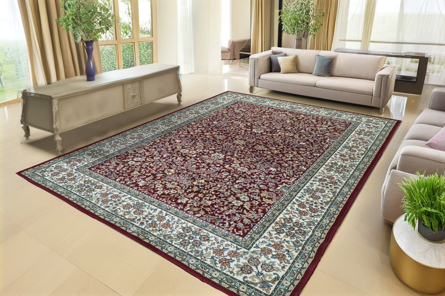 Ancient Garden 57078-1414 Red/Ivory Area Rug
