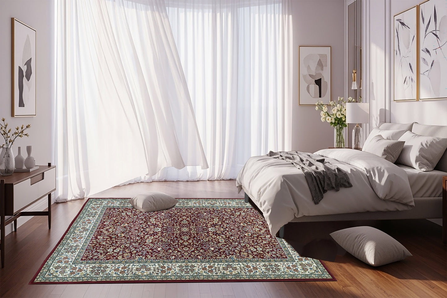 Ancient Garden 57078-1414 Red/Ivory Area Rug