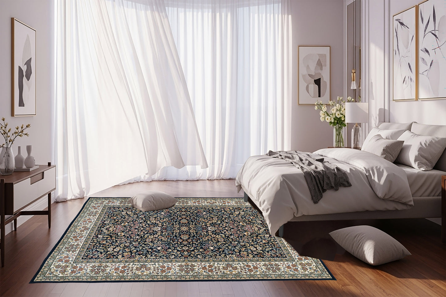 Ancient Garden 57078-3434 Blue/Ivory Area Rug