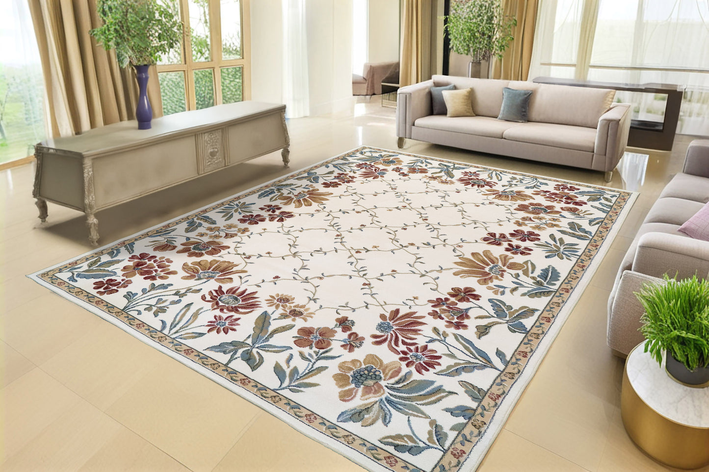 Ancient Garden 57084-6464 Ivory Area Rug