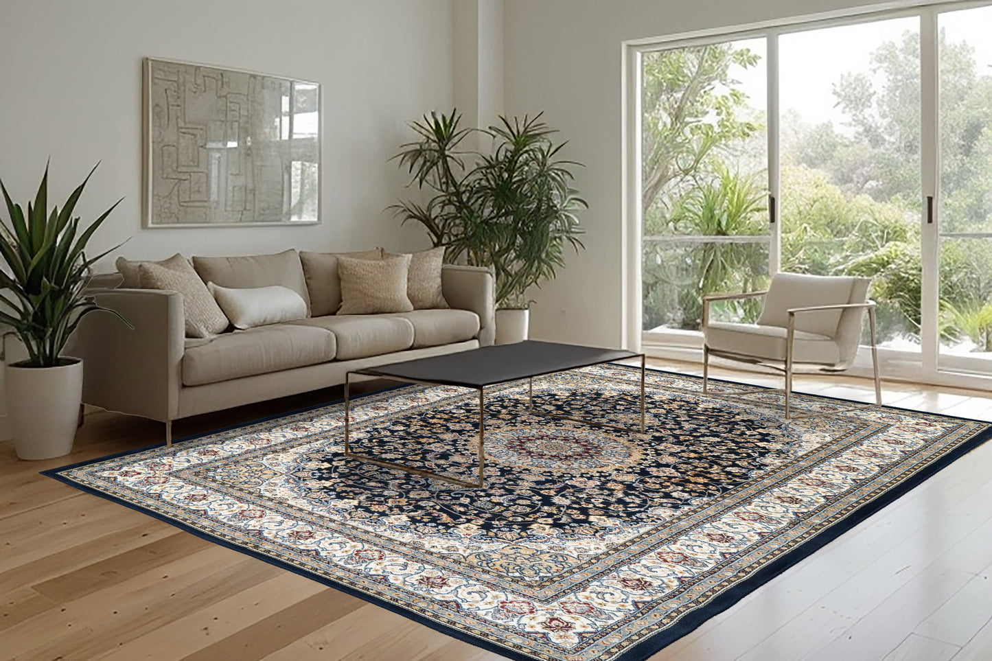 Ancient Garden 57119-3434 Blue/Ivory Area Rug