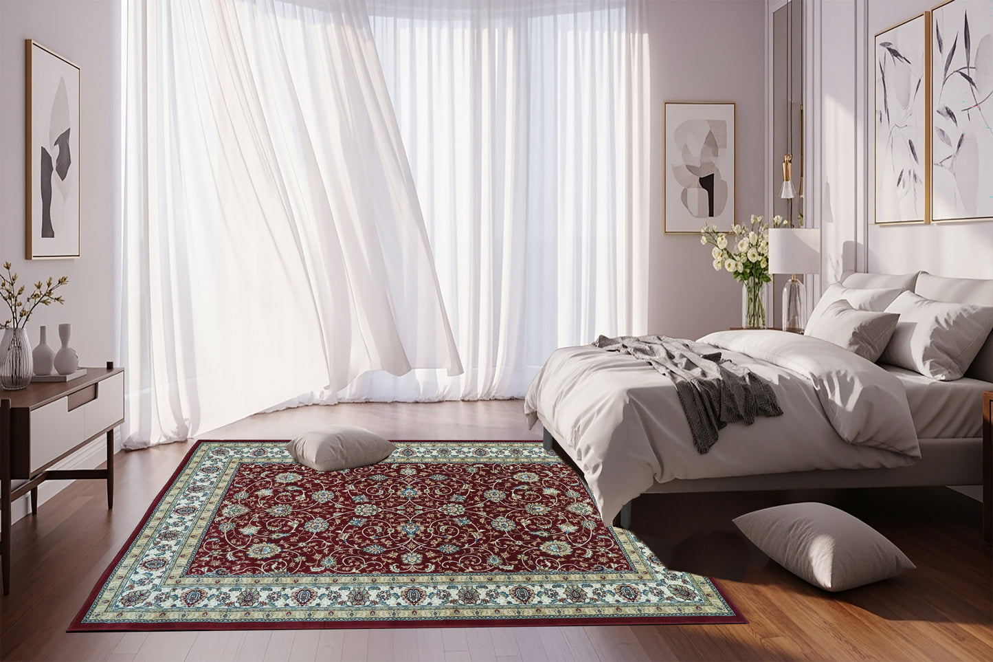 Ancient Garden 57120-1464 Red/Ivory Area Rug
