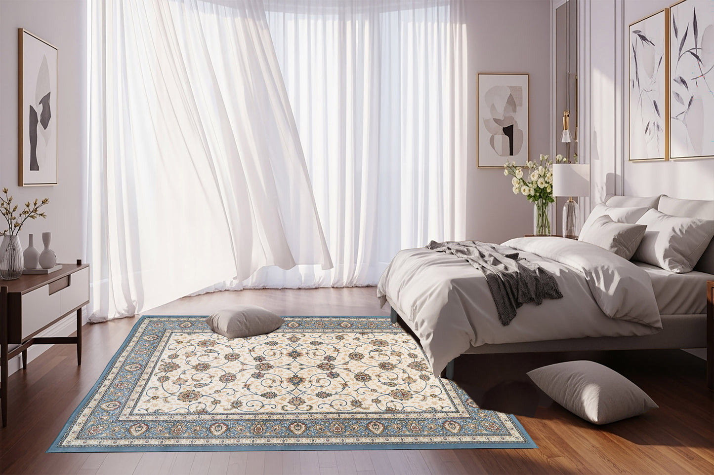 Ancient Garden 57120-6454 Ivory/Light Blue Area Rug