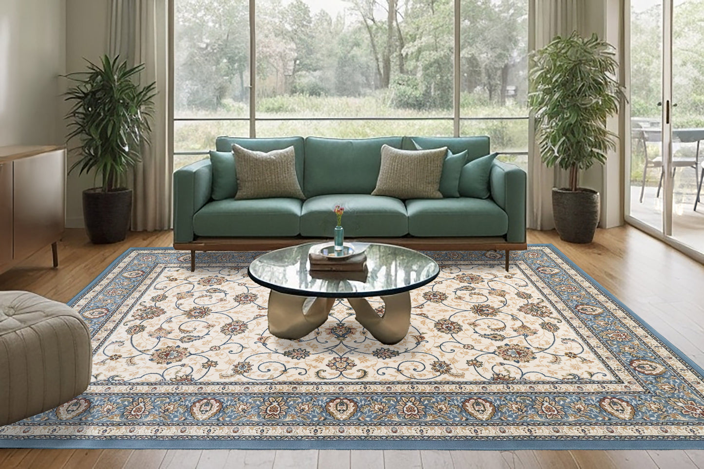 Ancient Garden 57120-6454 Ivory/Light Blue Area Rug