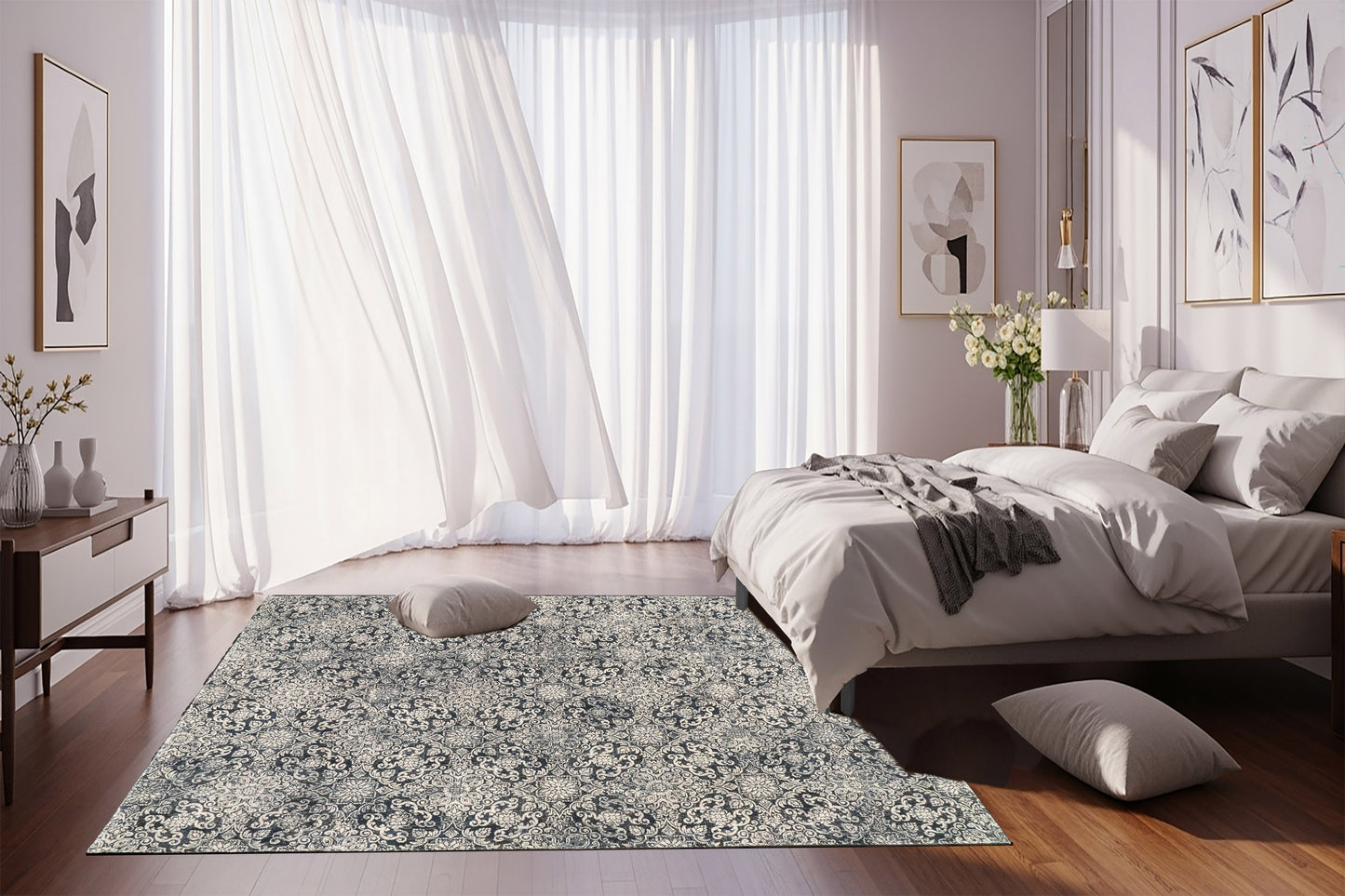 Ancient Garden 57162-3696 Steel Blue Area Rug