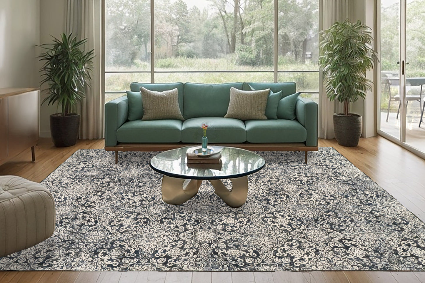 Ancient Garden 57162-3696 Steel Blue Area Rug