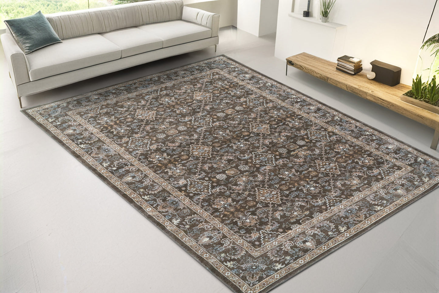 Ancient Garden 57276-3235 Dark Brown/Beige/Blue Area Rug