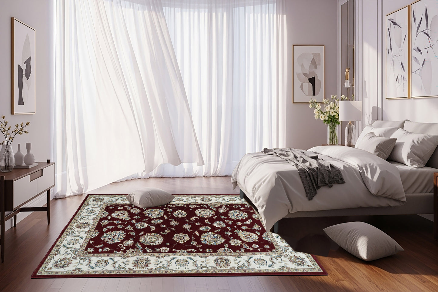 Ancient Garden 57365-1464 Red/Ivory Area Rug