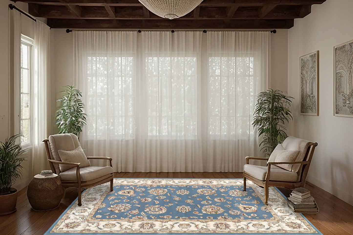 Ancient Garden 57365-5464 Light Blue/Ivory Area Rug