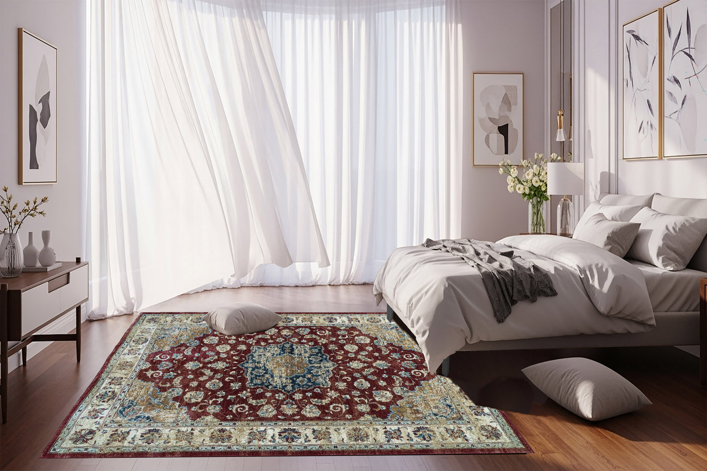 Ancient Garden 57559-1464 Red/Ivory Area Rug