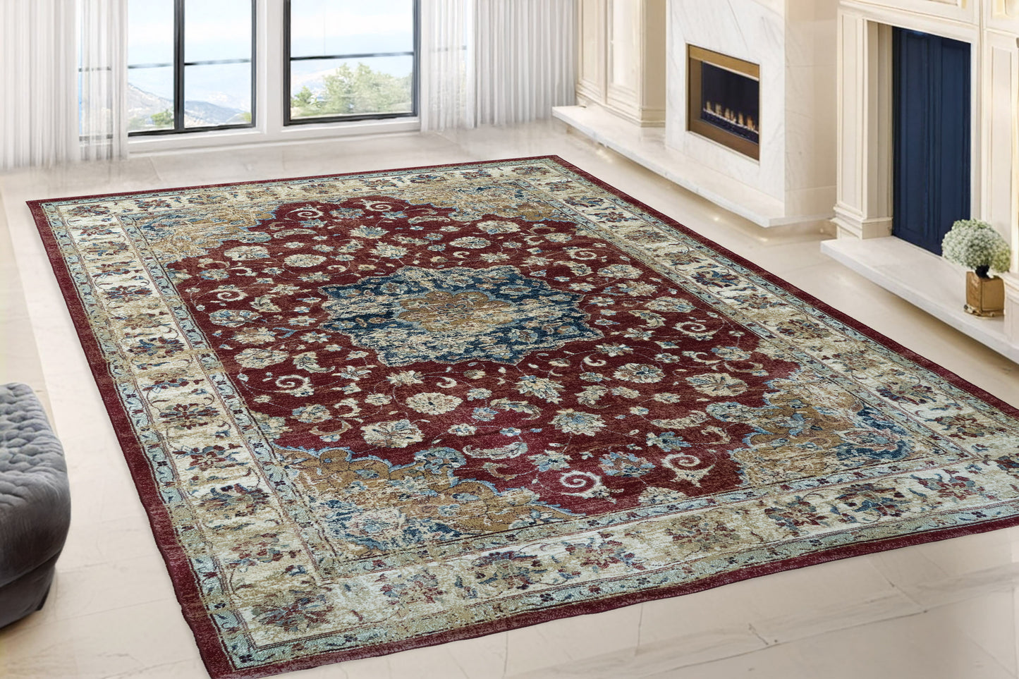 Ancient Garden 57559-1464 Red/Ivory Area Rug
