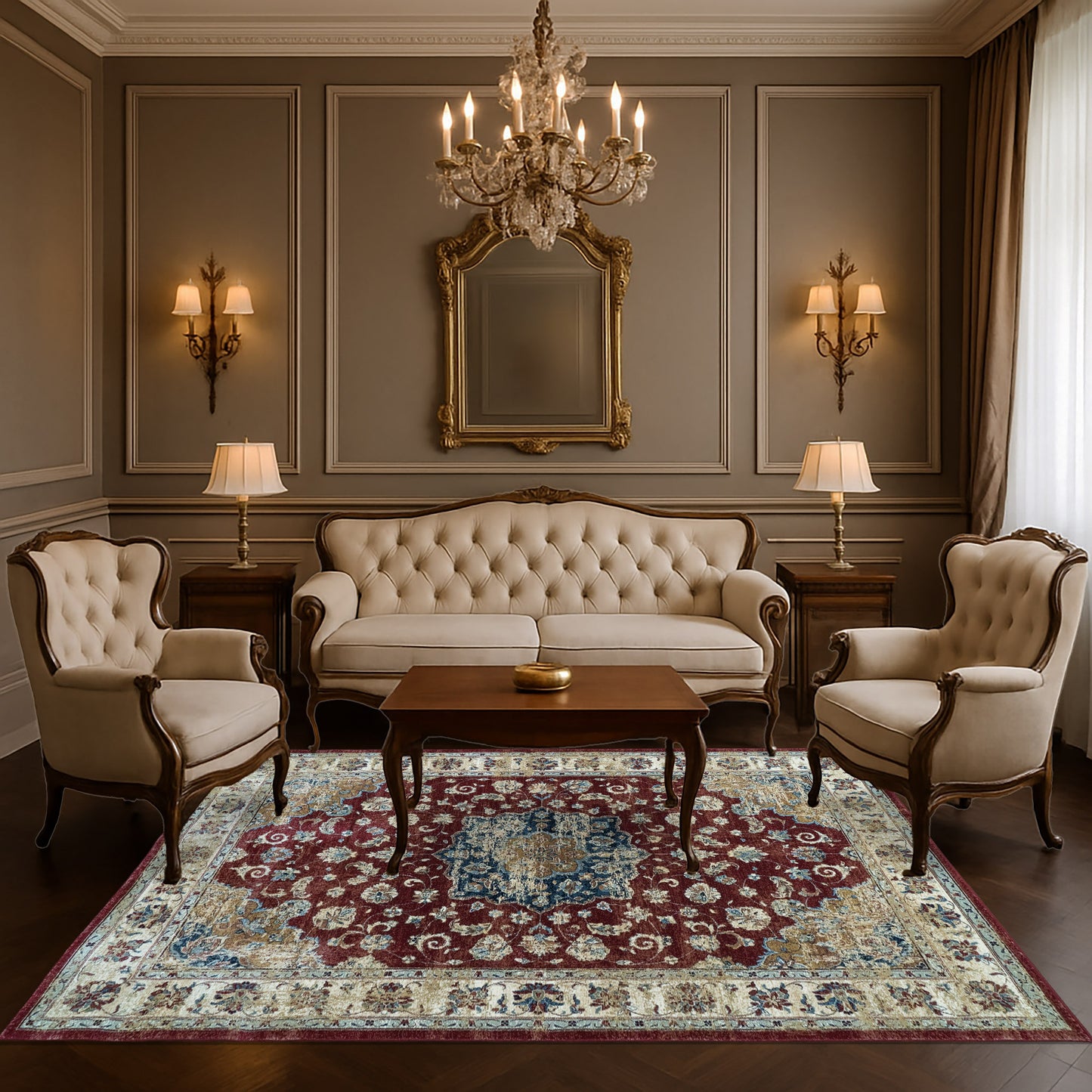 Ancient Garden 57559-1464 Red/Ivory Area Rug