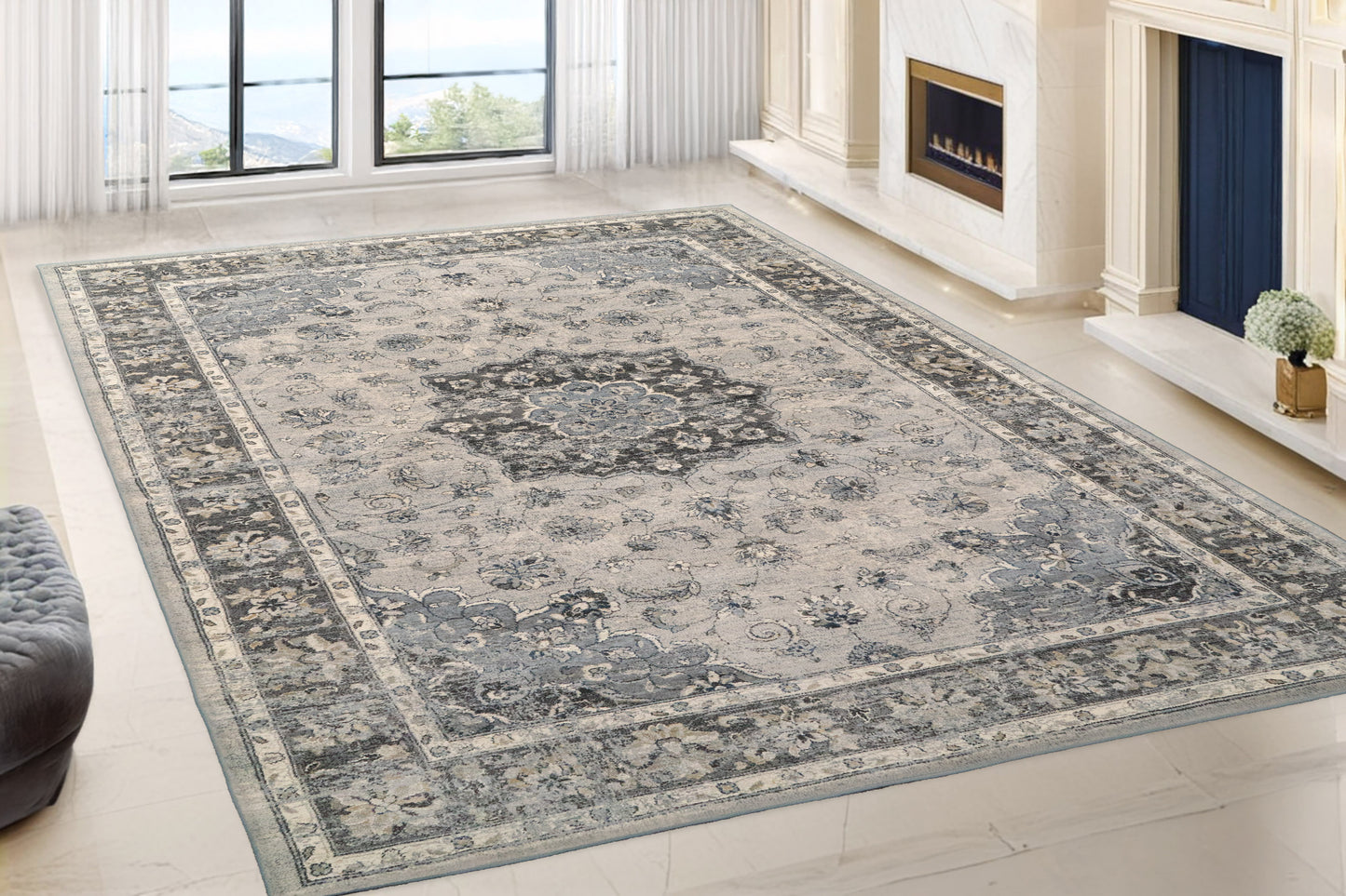 Ancient Garden 57559-9656 Silver/Grey Area Rug