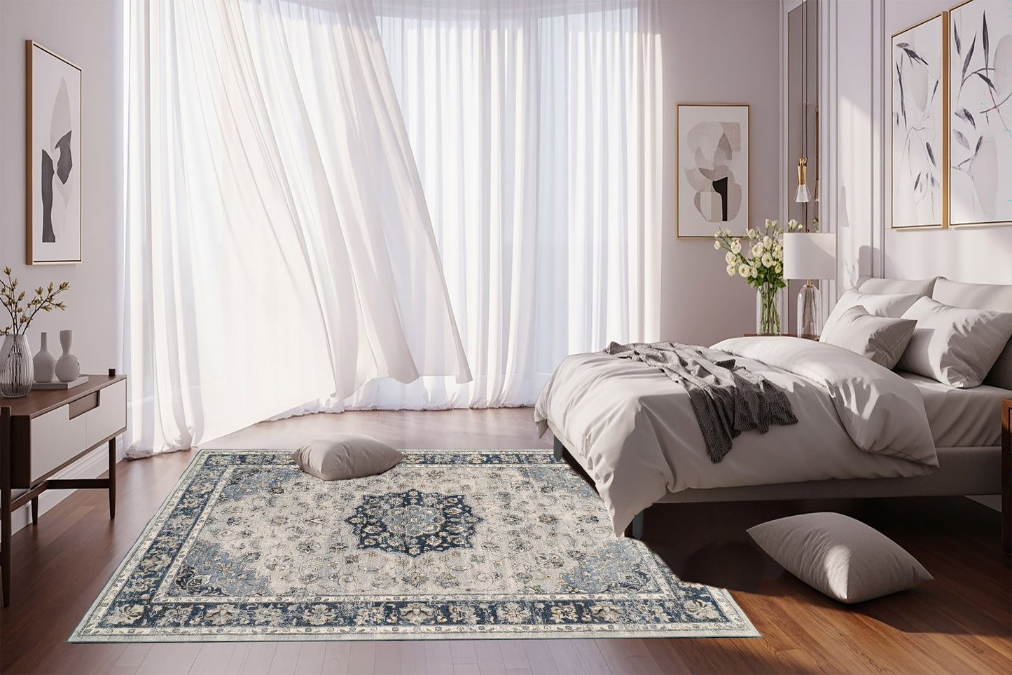 Ancient Garden 57559-9686 Silver/Blue Area Rug