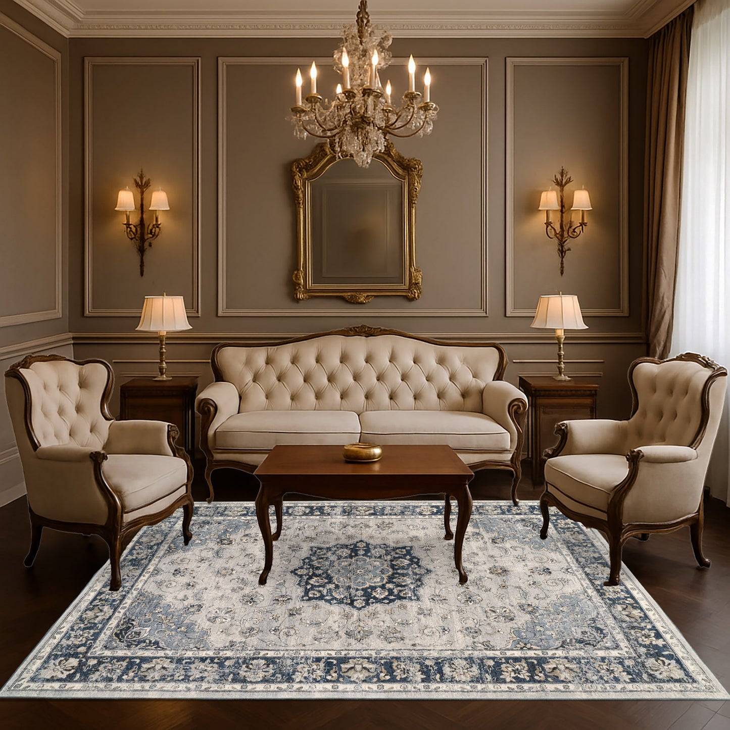 Ancient Garden 57559-9686 Silver/Blue Area Rug