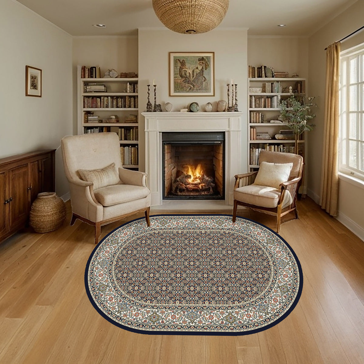 Ancient Garden 57011-3464 Navy Area Rug