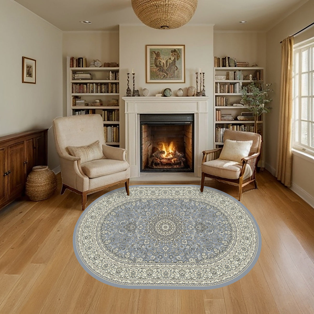 Ancient Garden 57119-4646 Steel Blue/Cream Area Rug