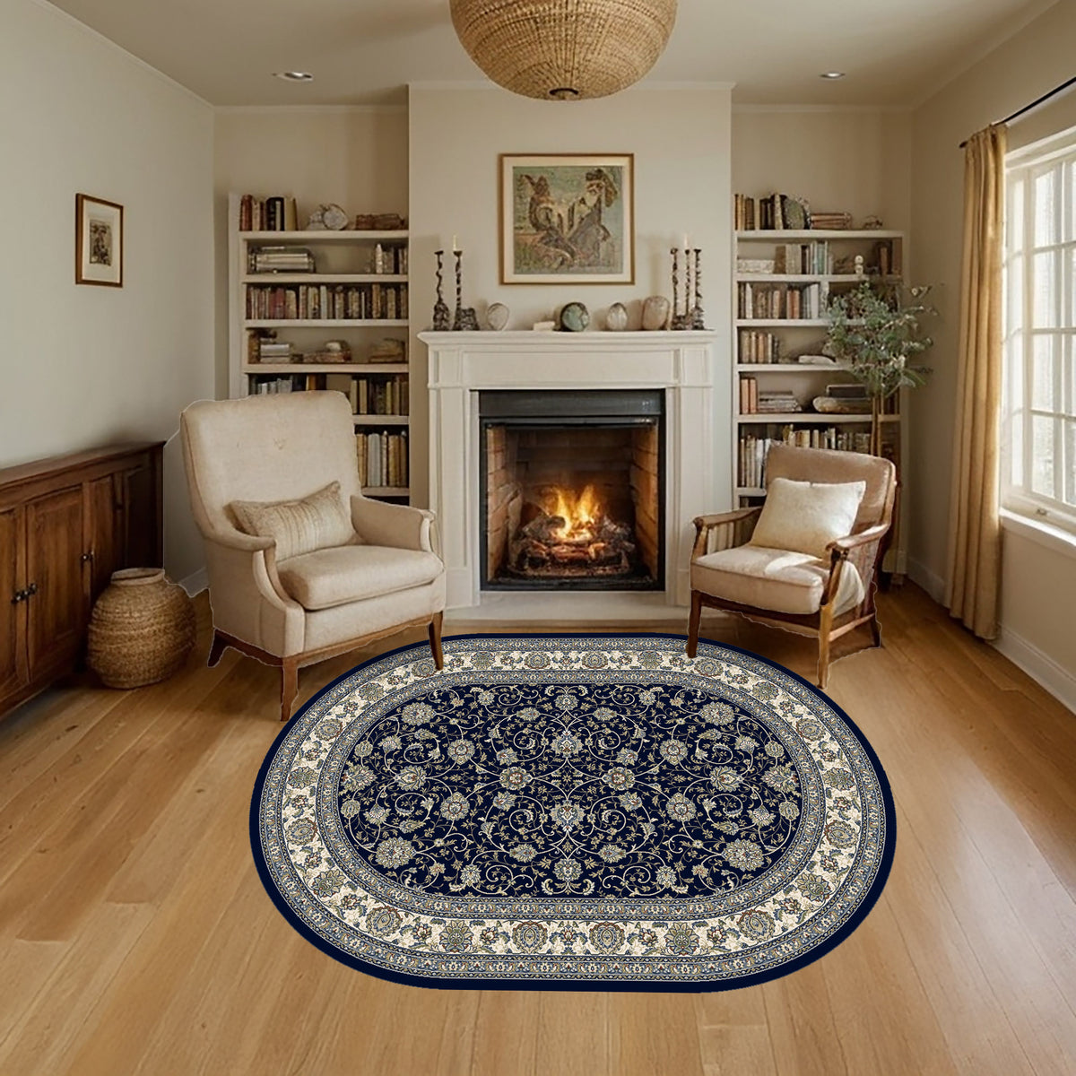 Ancient Garden 57120-3464 Blue/Ivory Area Rug