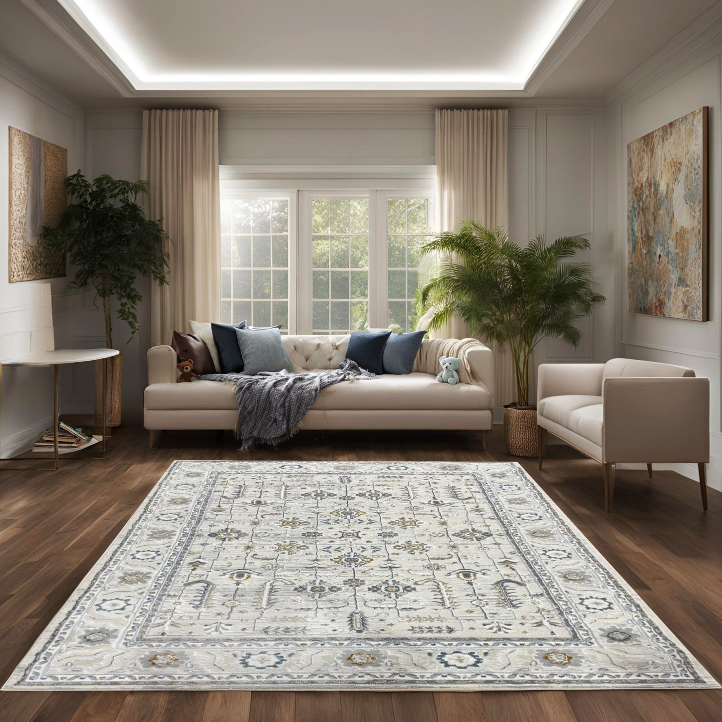 Azure 12584-195 Ivory/Grey/Blue Area Rug