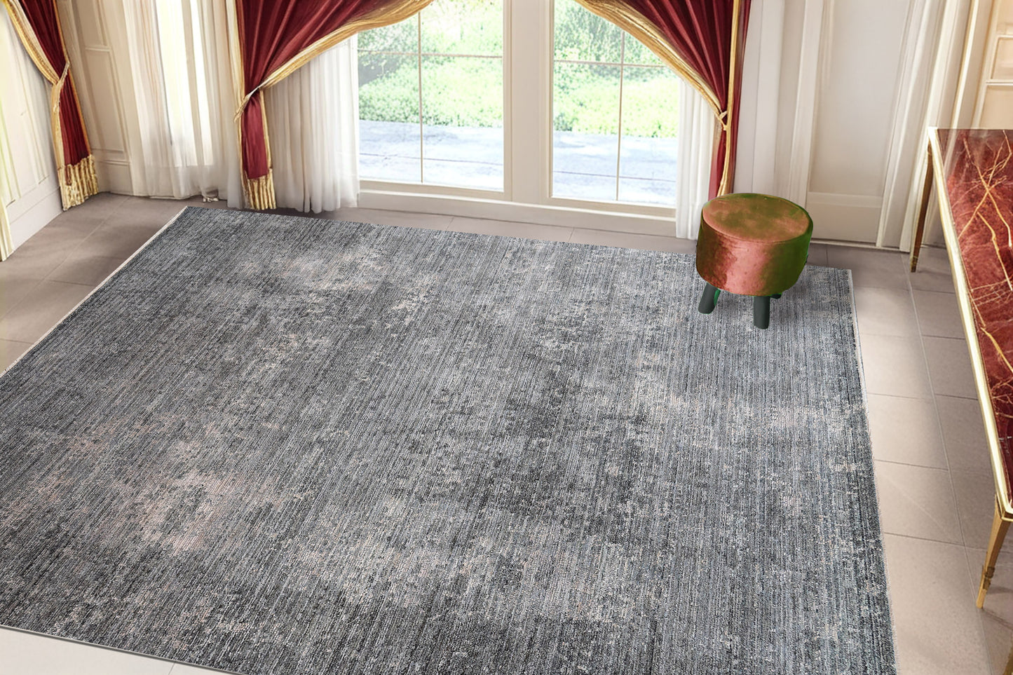 Kyra 13707-950 Grey/Navy Area Rug