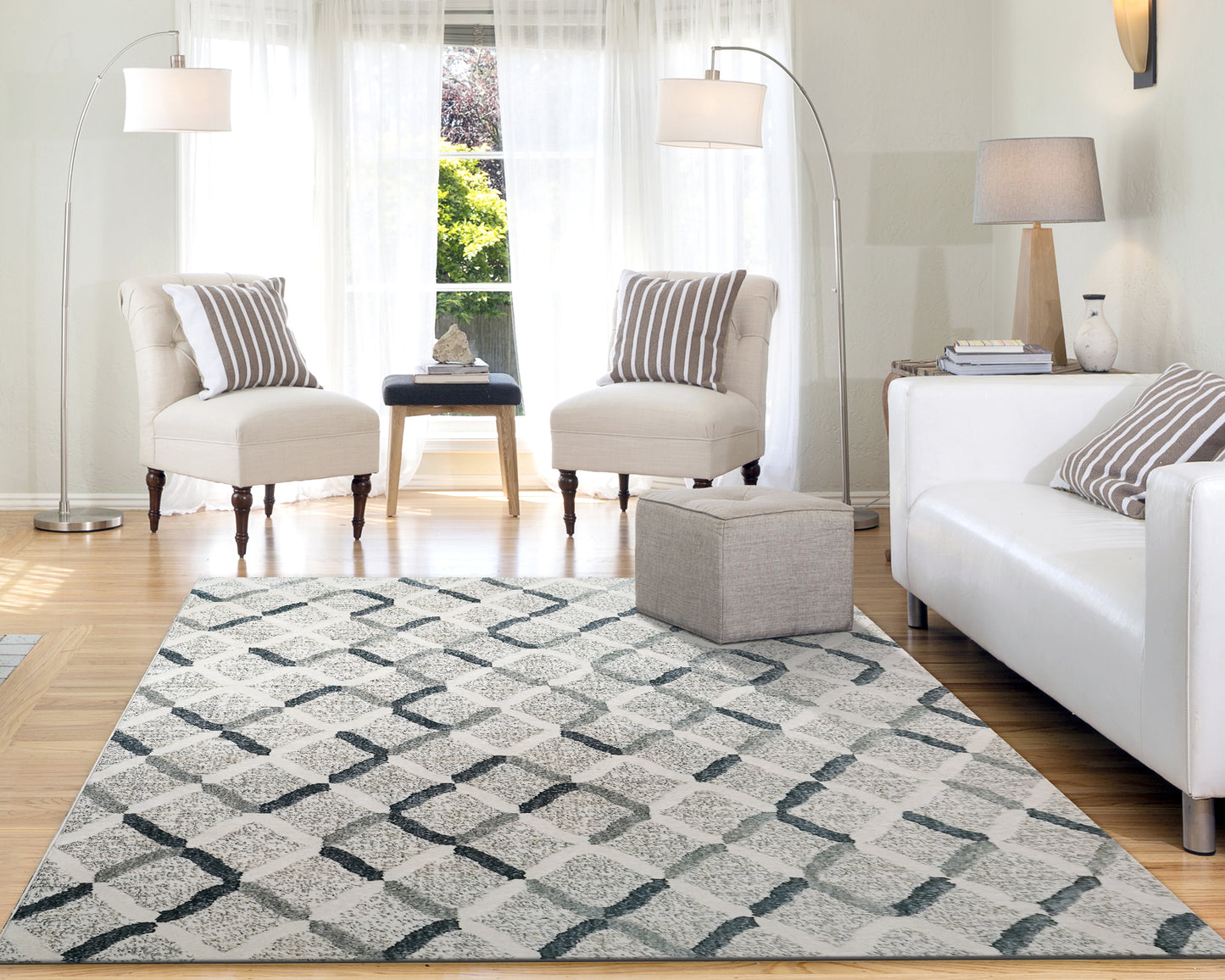 Myth 7294-159 Cream/Blue/Light Grey Area Rug