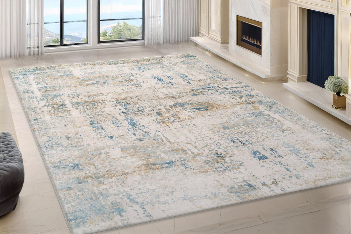 Quartz 27050-150 Ivory/Blue Area Rug