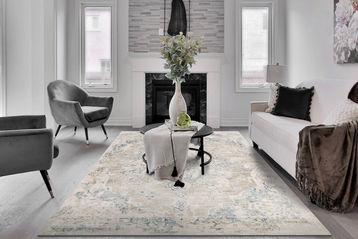 Quartz 27064-195 Ivory/Grey/Blue Area Rug