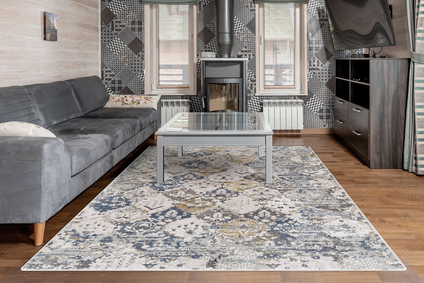 Reha 1063-185 Cream/Beige/Blue Area Rug