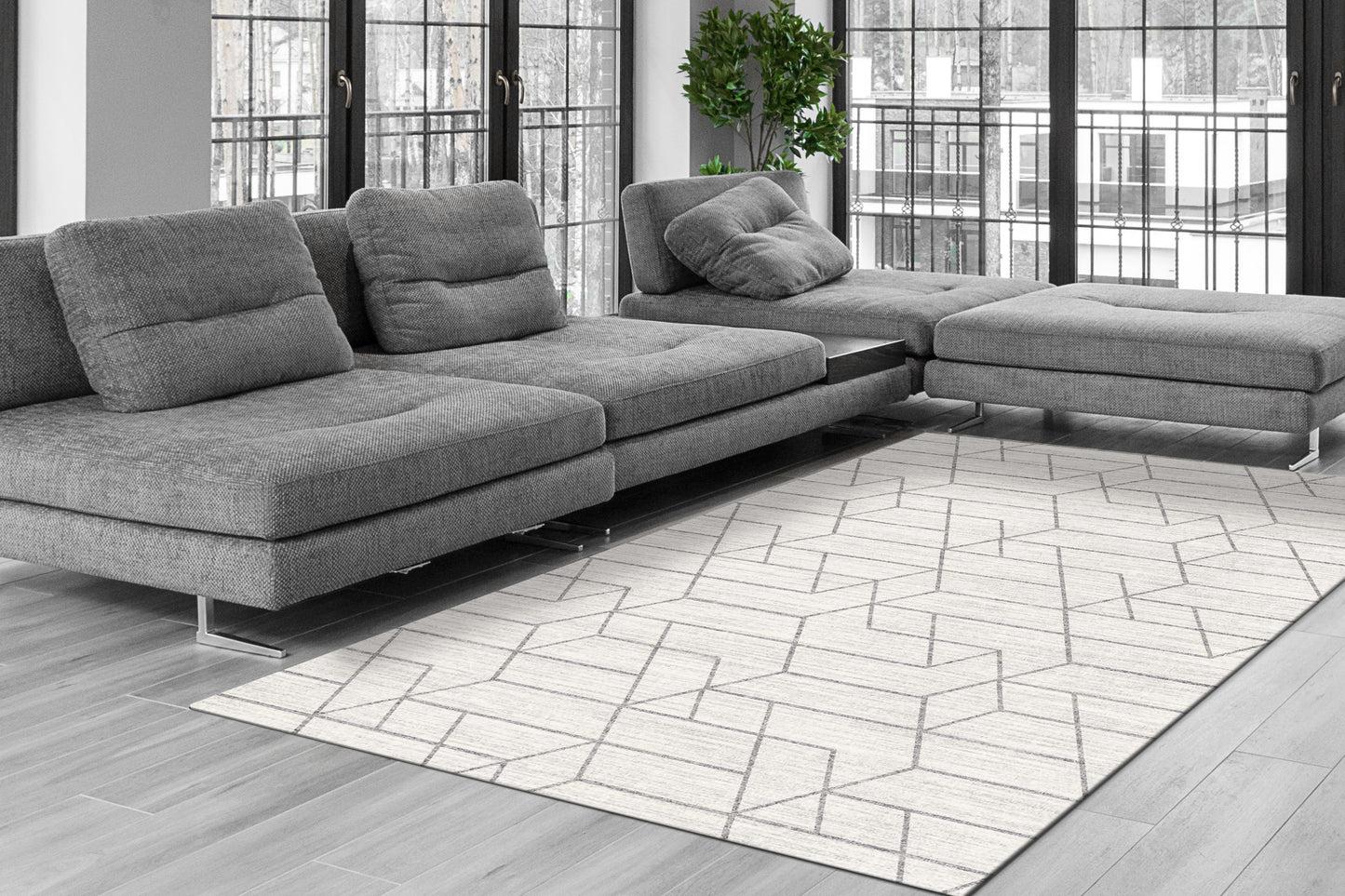 Rhythm 6425-109 Soft Beige/Silver Area Rug