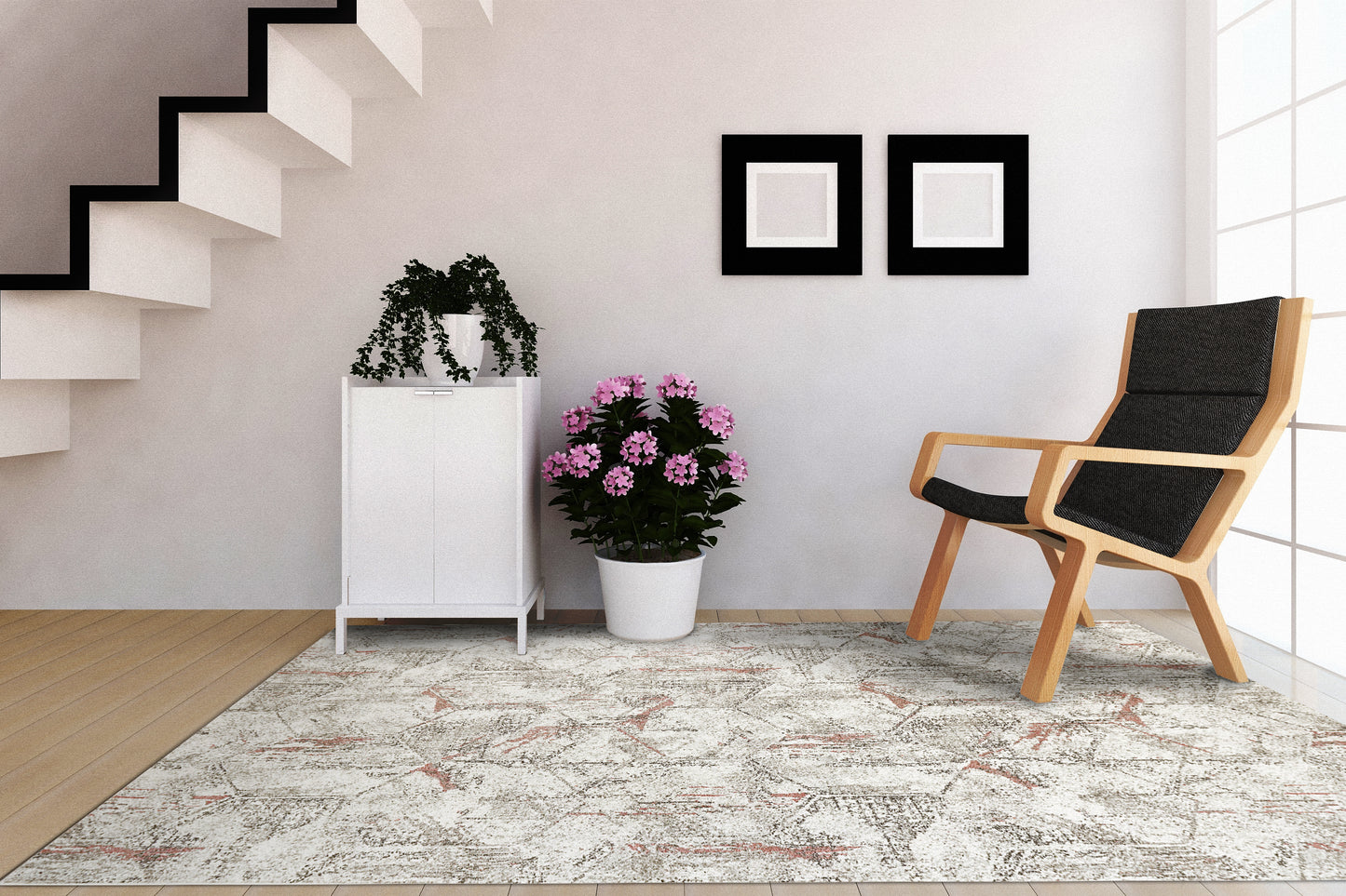 Avenue 3405-6111 Ivory/Grey/Red Area Rug