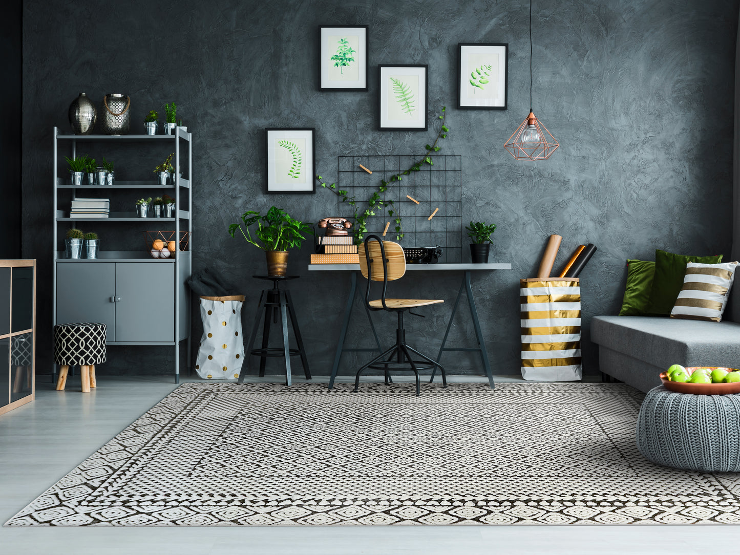Lotus 8148-190 Ivory/Charcoal Area Rug