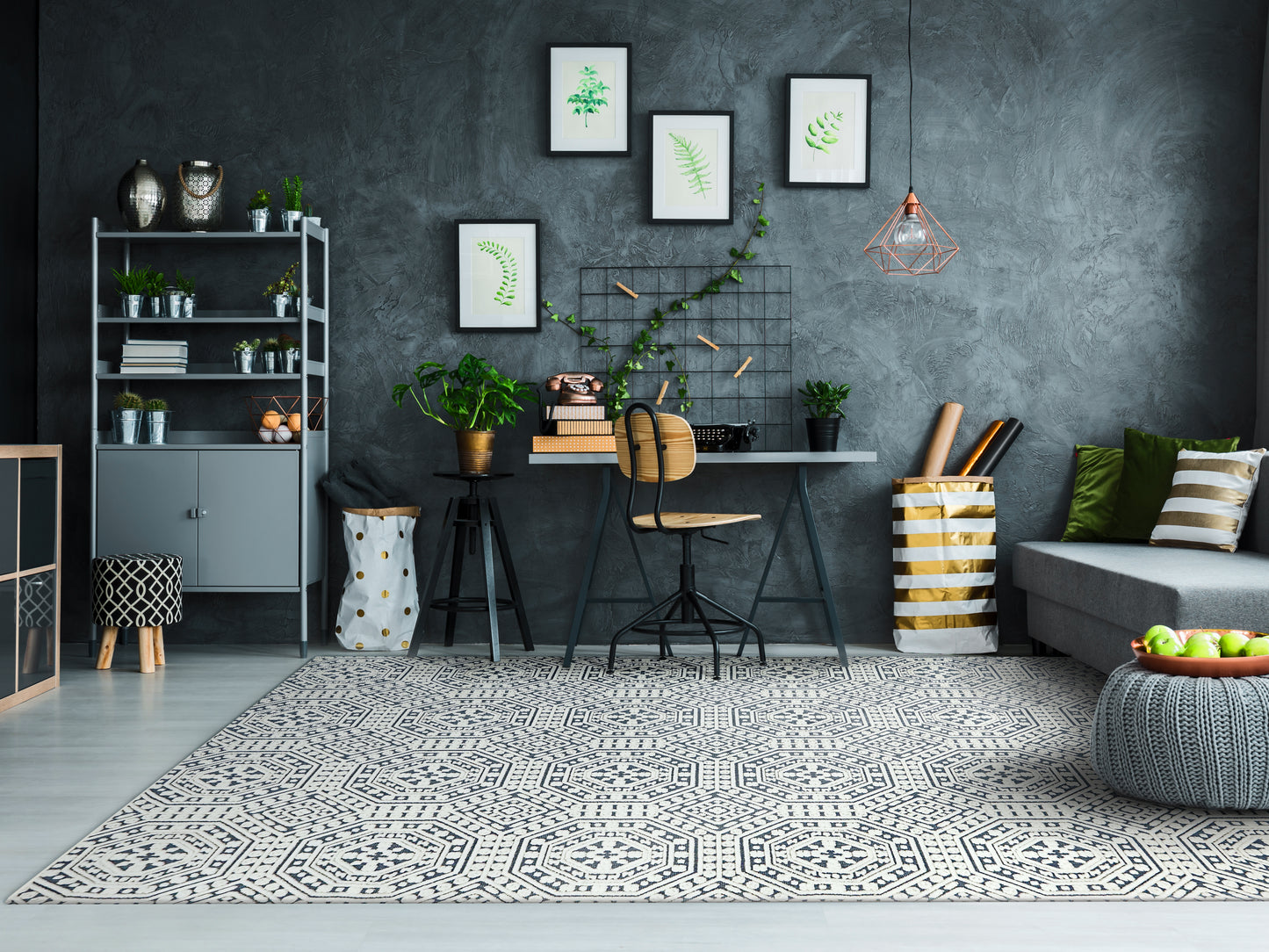 Lotus 8149-150 Ivory/Denim Area Rug