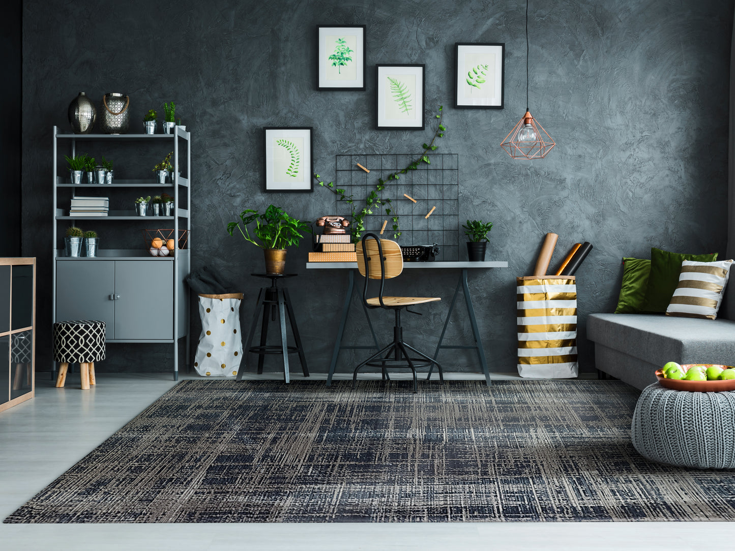 Unique 4050-950 Grey/Navy Area Rug