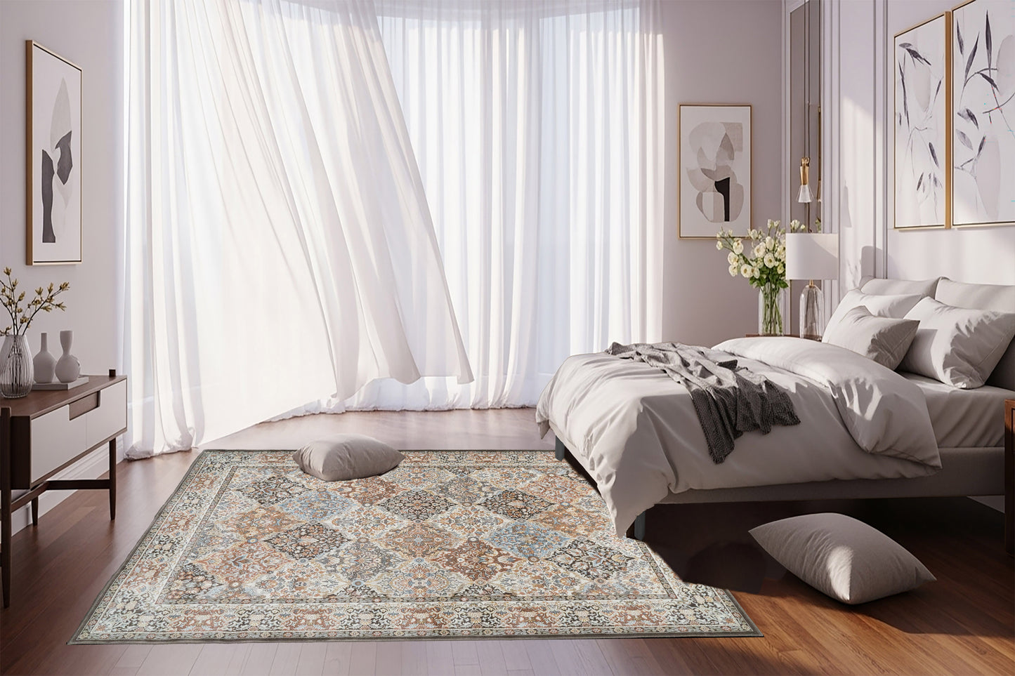 Ancient Garden 57008-3235 Brown/Blue Area Rug