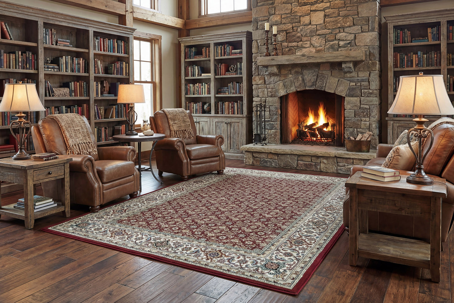 Ancient Garden 57011-1414 Red/Ivory Area Rug