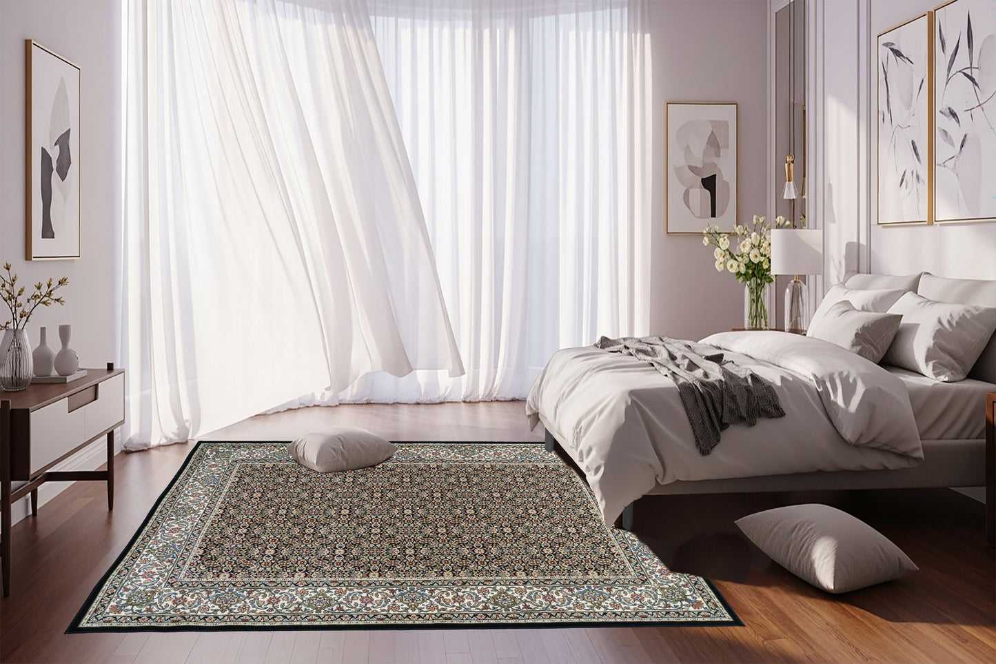 Ancient Garden 57011-3263 Black/Ivory Area Rug