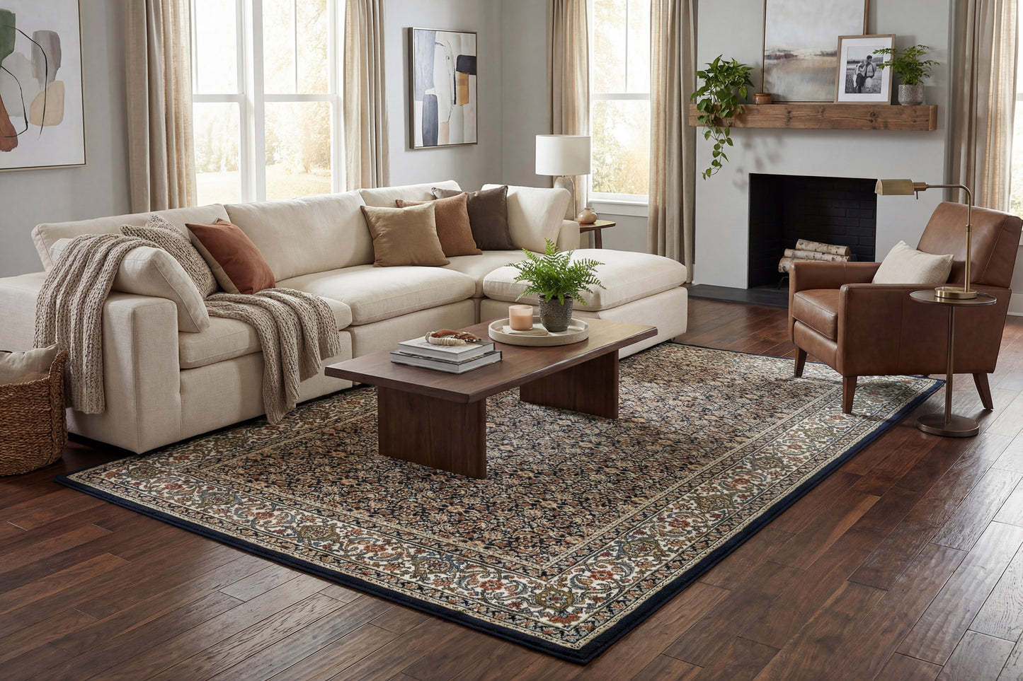 Ancient Garden 57011-3464 Navy Area Rug