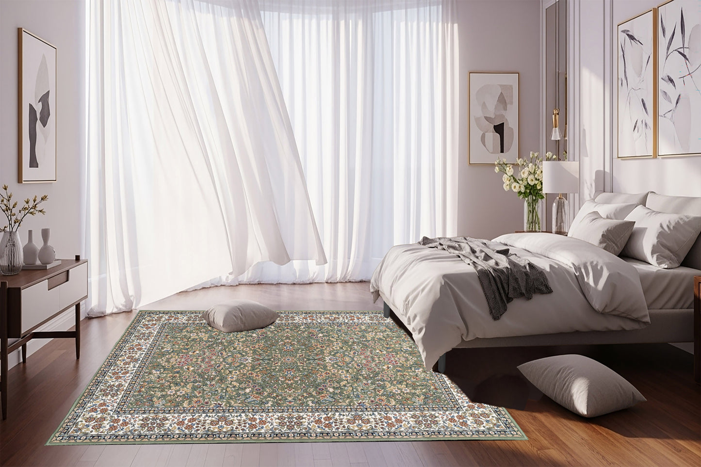 Ancient Garden 57078-4444 Green/Ivory Area Rug