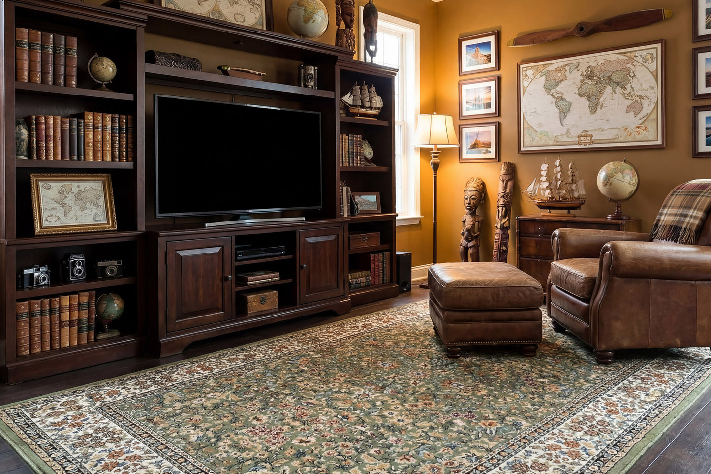 Ancient Garden 57078-4444 Green/Ivory Area Rug