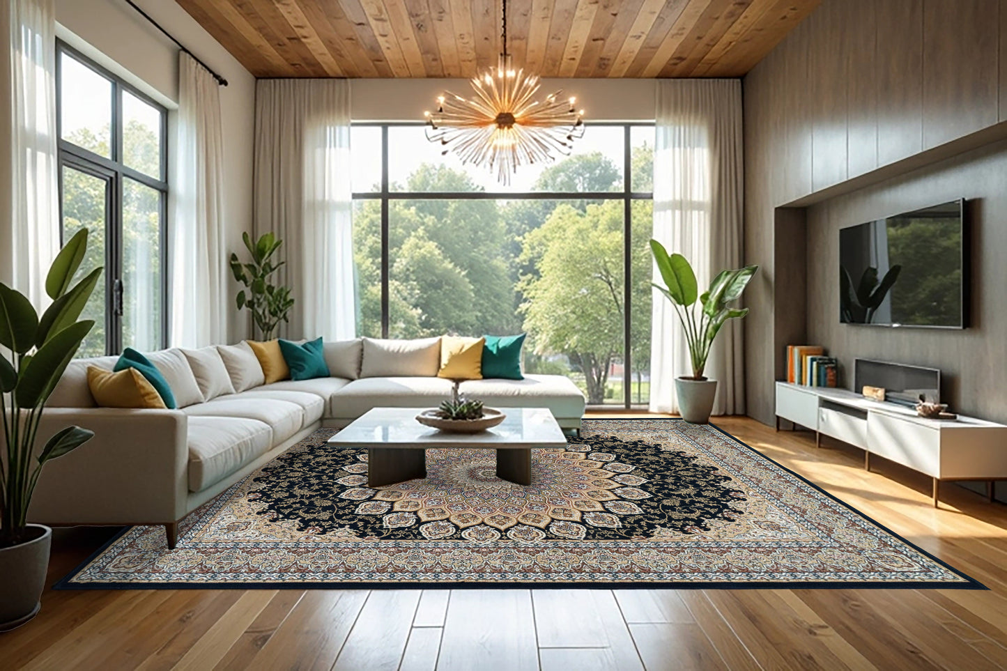Ancient Garden 57090-3484 Navy Area Rug