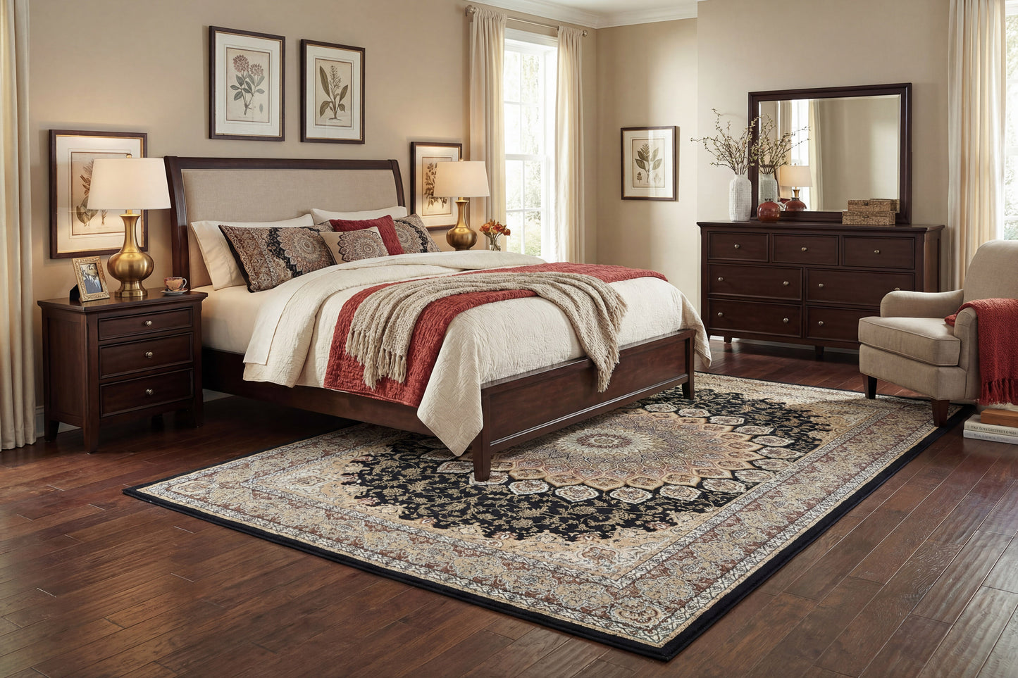 Ancient Garden 57090-3484 Navy Area Rug