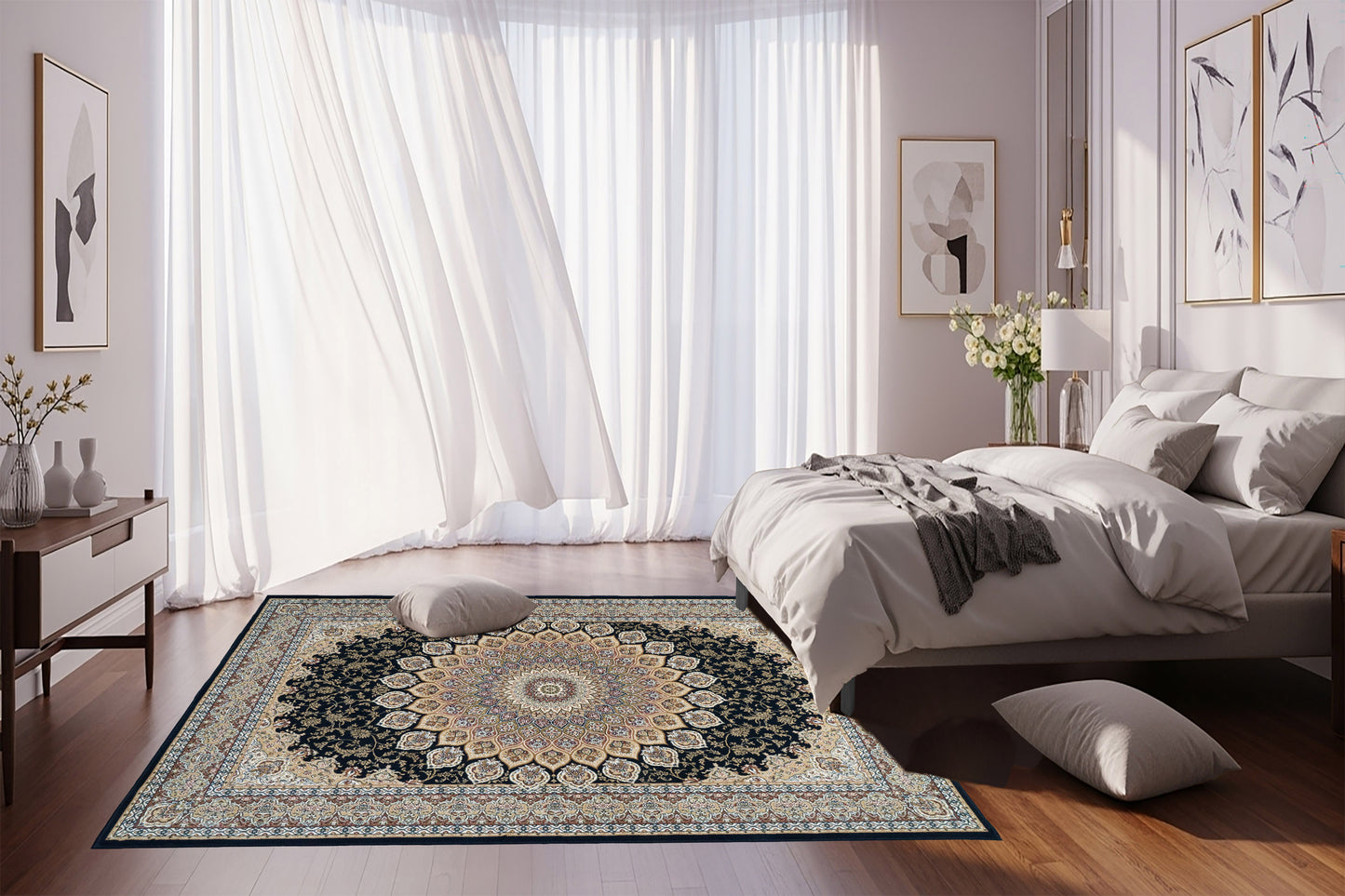 Ancient Garden 57090-3484 Navy Area Rug