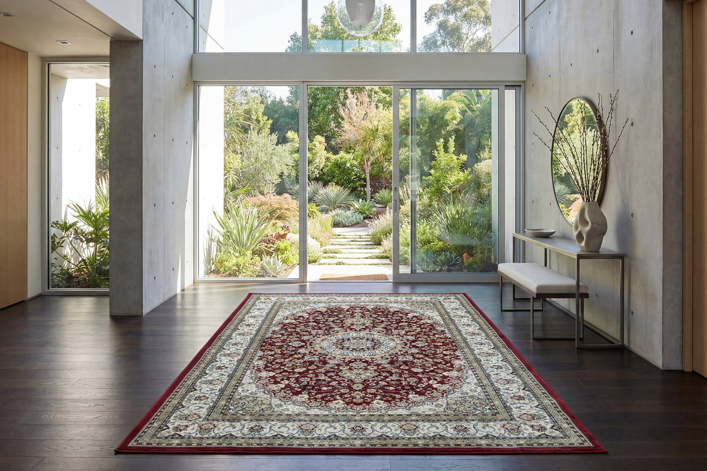 Ancient Garden 57119-1414 Red/Ivory Area Rug