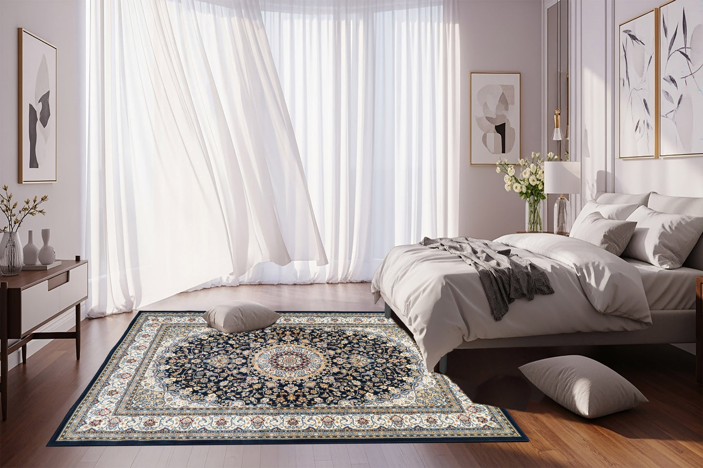 Ancient Garden 57119-3434 Blue/Ivory Area Rug