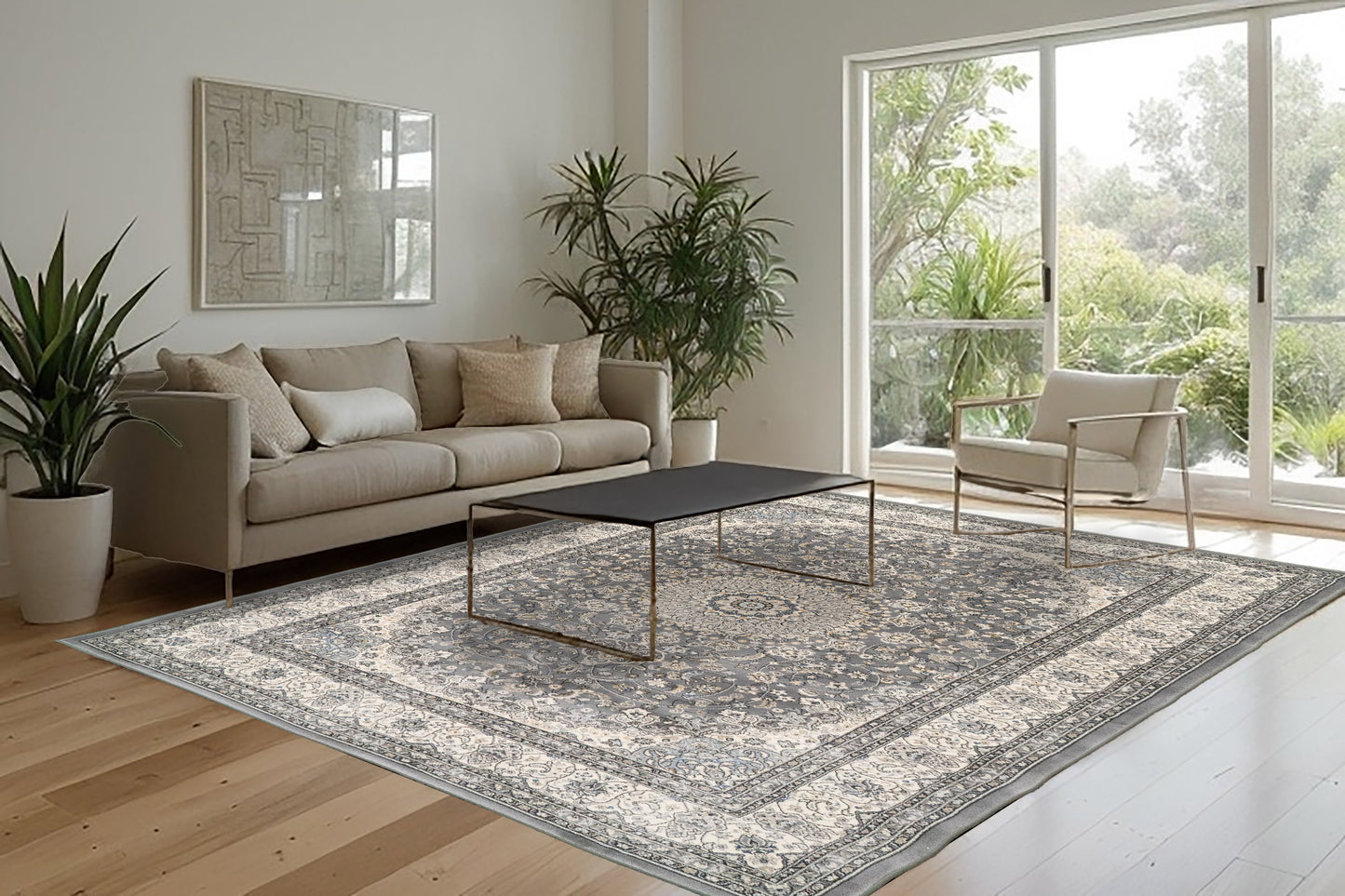 Ancient Garden 57119-5666 Grey/Cream Area Rug