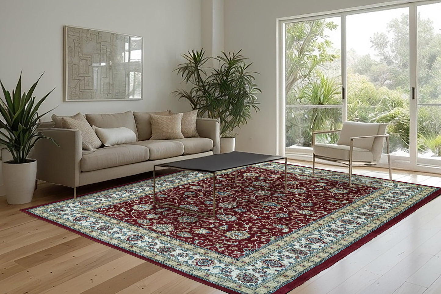 Ancient Garden 57120-1464 Red/Ivory Area Rug