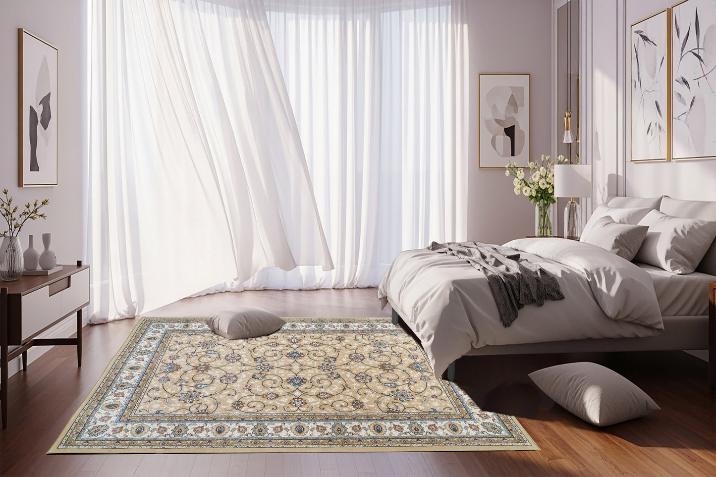 Ancient Garden 57120-2464 Light Gold/Ivory Area Rug