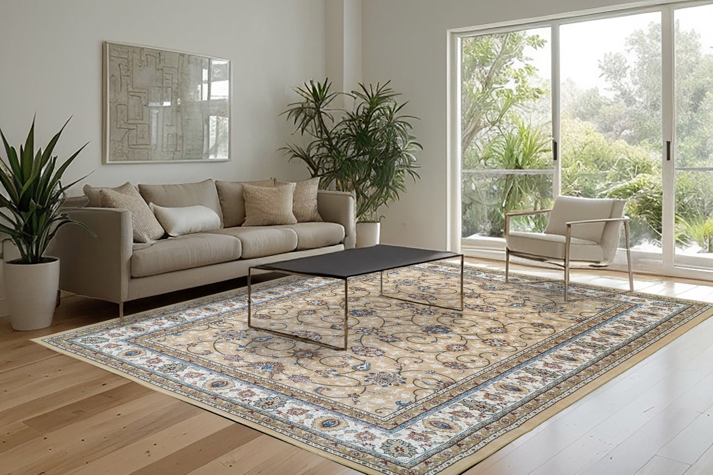 Ancient Garden 57120-2464 Light Gold/Ivory Area Rug