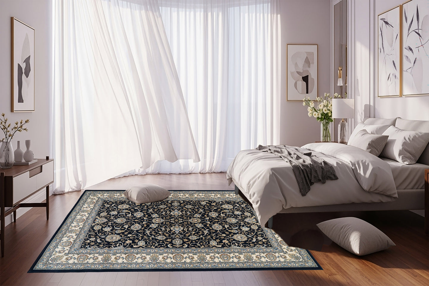 Ancient Garden 57120-3464 Blue/Ivory Area Rug